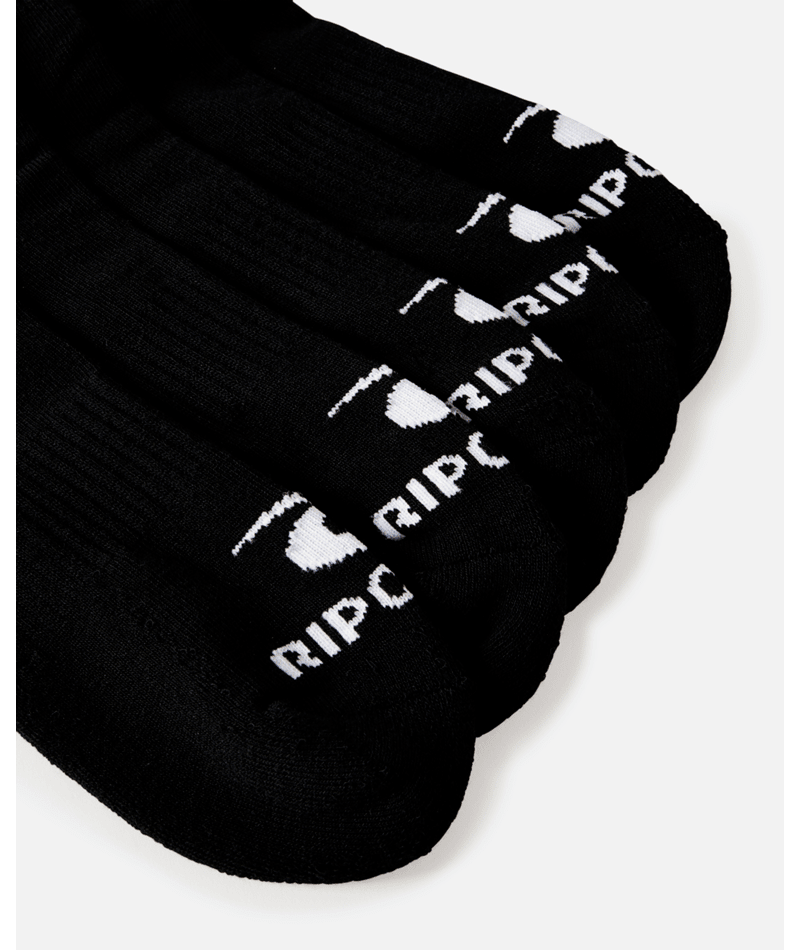 Rip Curl Brand Ankle Sock 5-Pk in BLACK