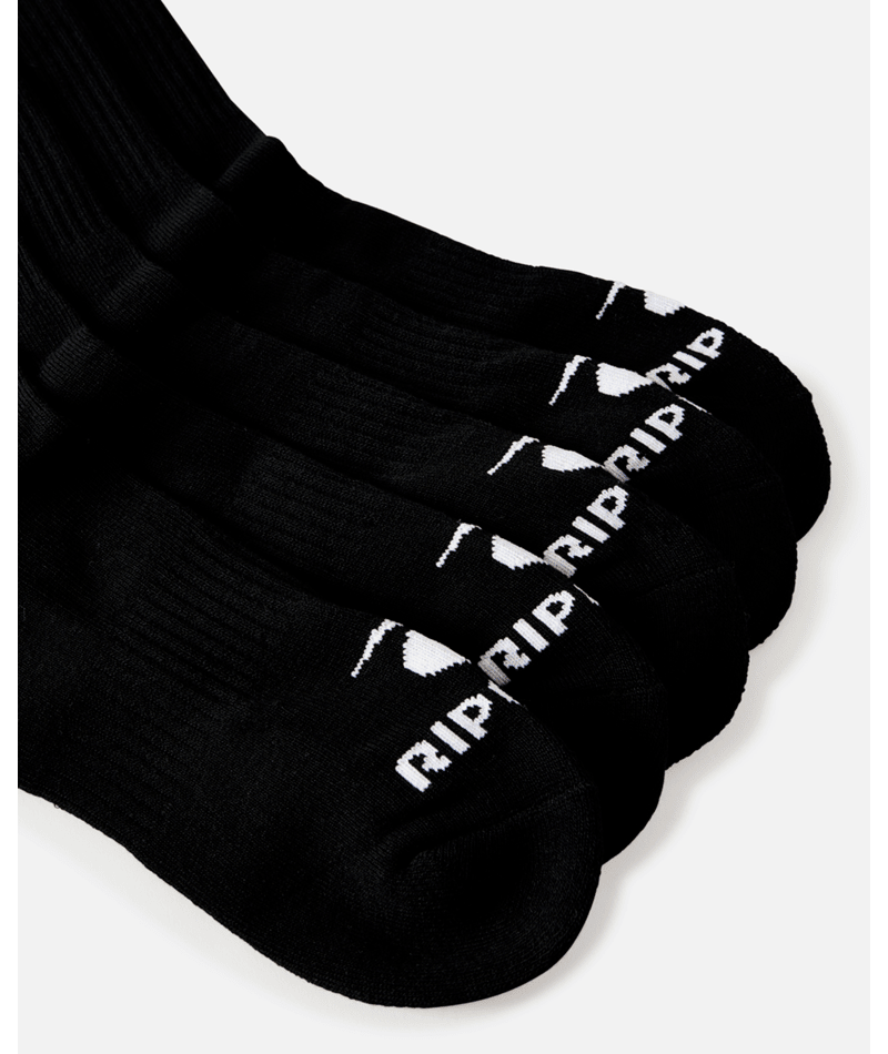 Rip Curl Brand Crew Sock 5-Pk in BLACK