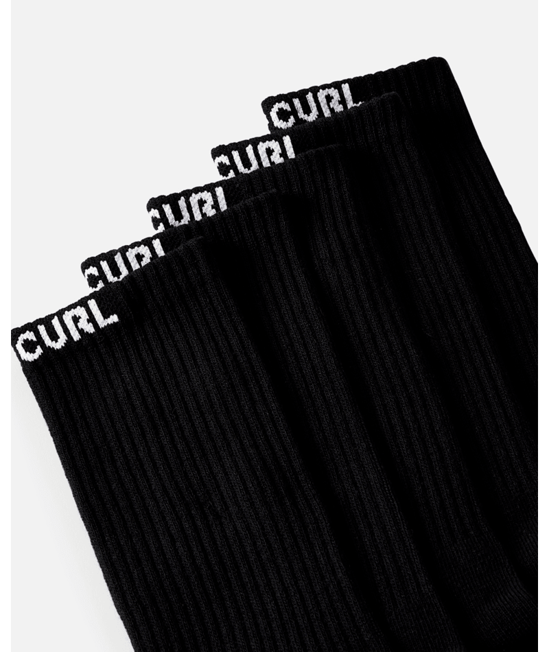 Rip Curl Brand Crew Sock 5-Pk in BLACK