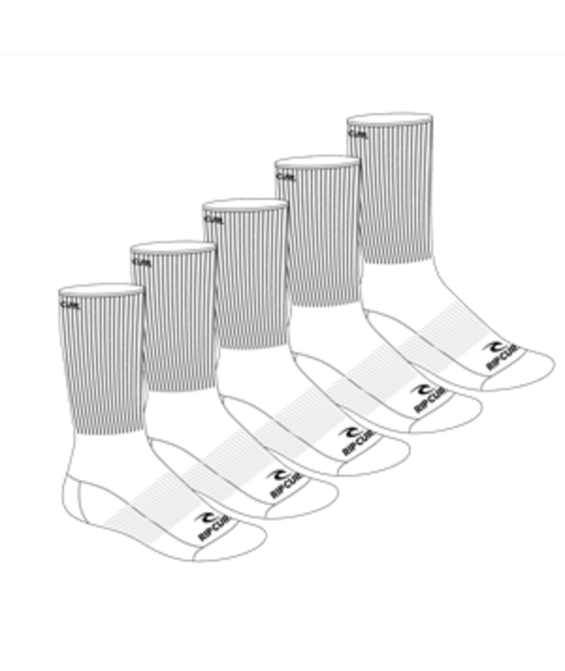 Rip Curl Brand Crew Sock 5-Pk in WHITE