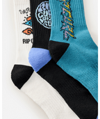 Rip Curl Logo Crew Sock 3-Pk - Boy in BLACK/WHITE