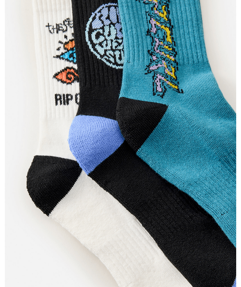 Rip Curl Logo Crew Sock 3-Pk - Boy in BLACK/WHITE