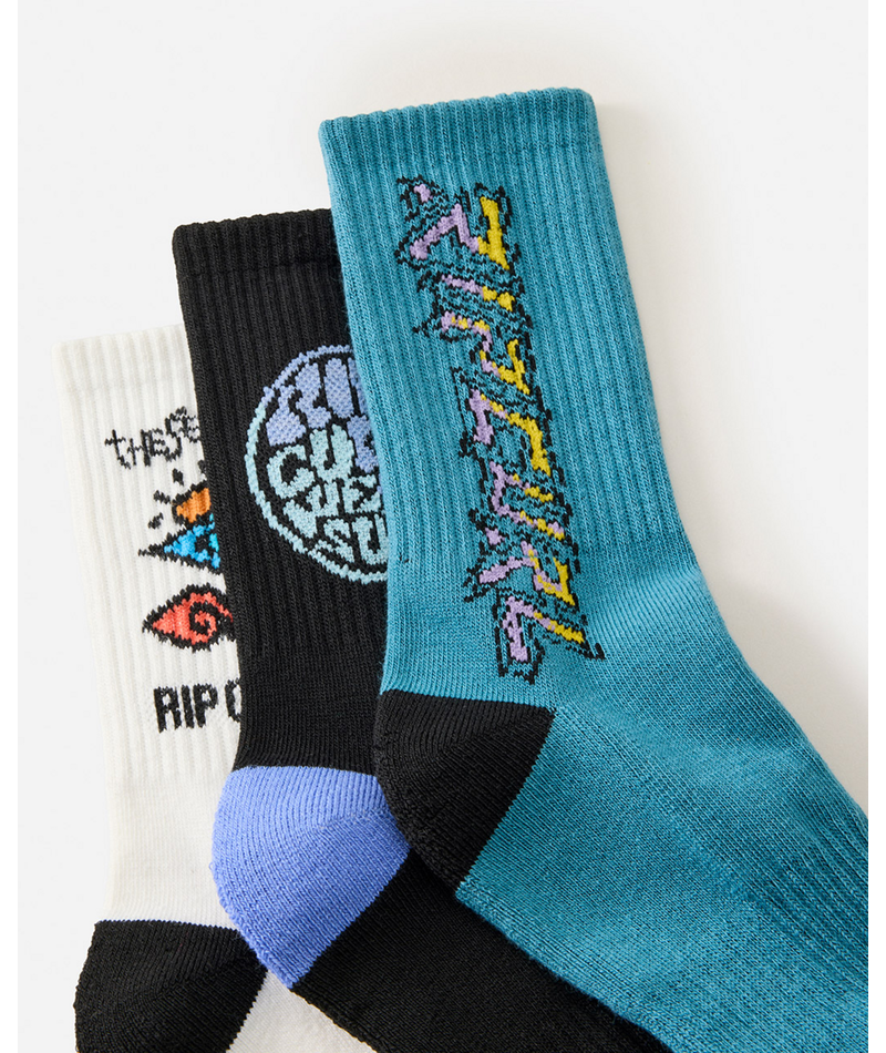 Rip Curl Logo Crew Sock 3-Pk - Boy in BLACK/WHITE