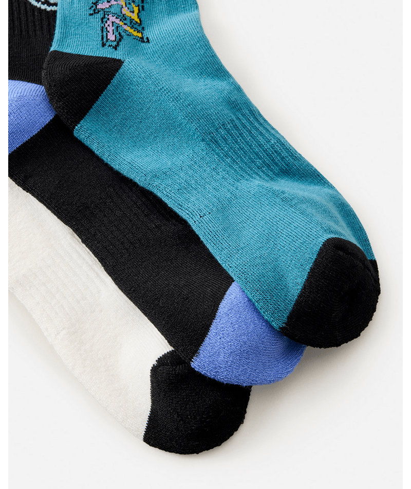 Rip Curl Logo Crew Sock 3-Pk - Boy in BLACK/WHITE