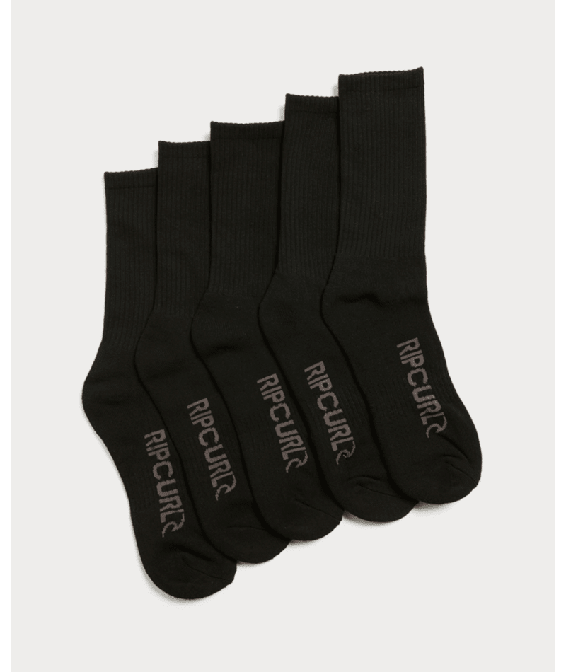 Rip Curl School Crew Sock 5-Pk in BLACK