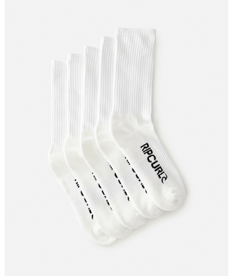 Rip Curl School Crew Sock 5-Pk in WHITE