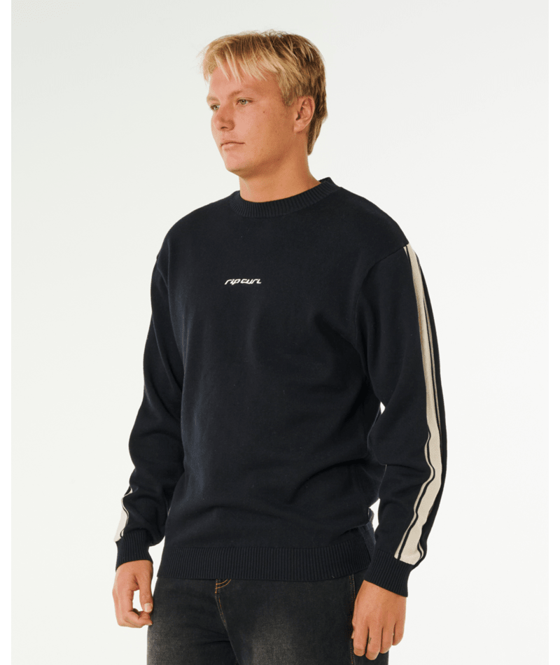 Rip Curl Inner Visions Stripe Knit Crew in BLACK