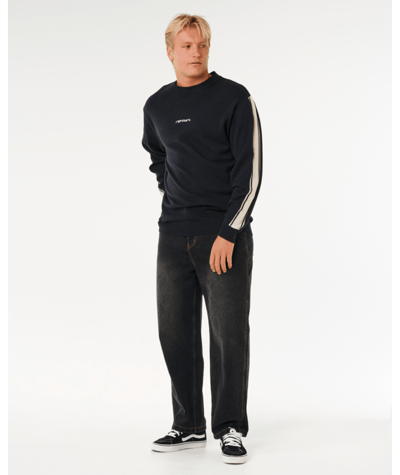 Rip Curl Inner Visions Stripe Knit Crew in BLACK