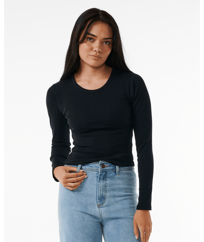 Rip Curl Classic Ribbed L/S Tee in BLACK