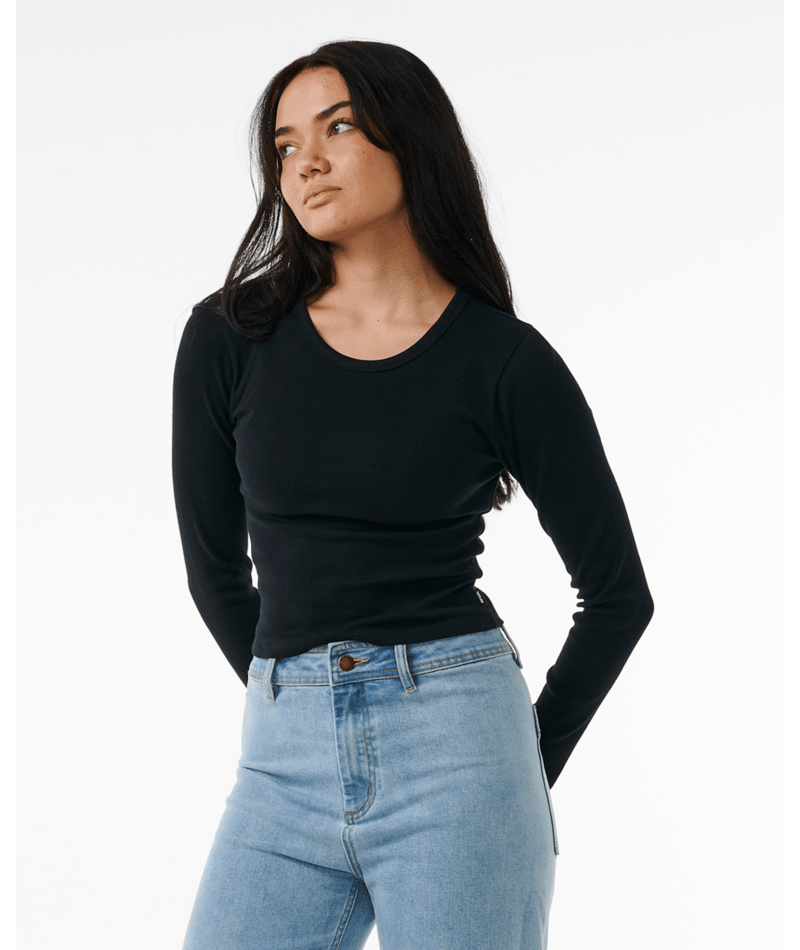 Rip Curl Classic Ribbed L/S Tee in BLACK