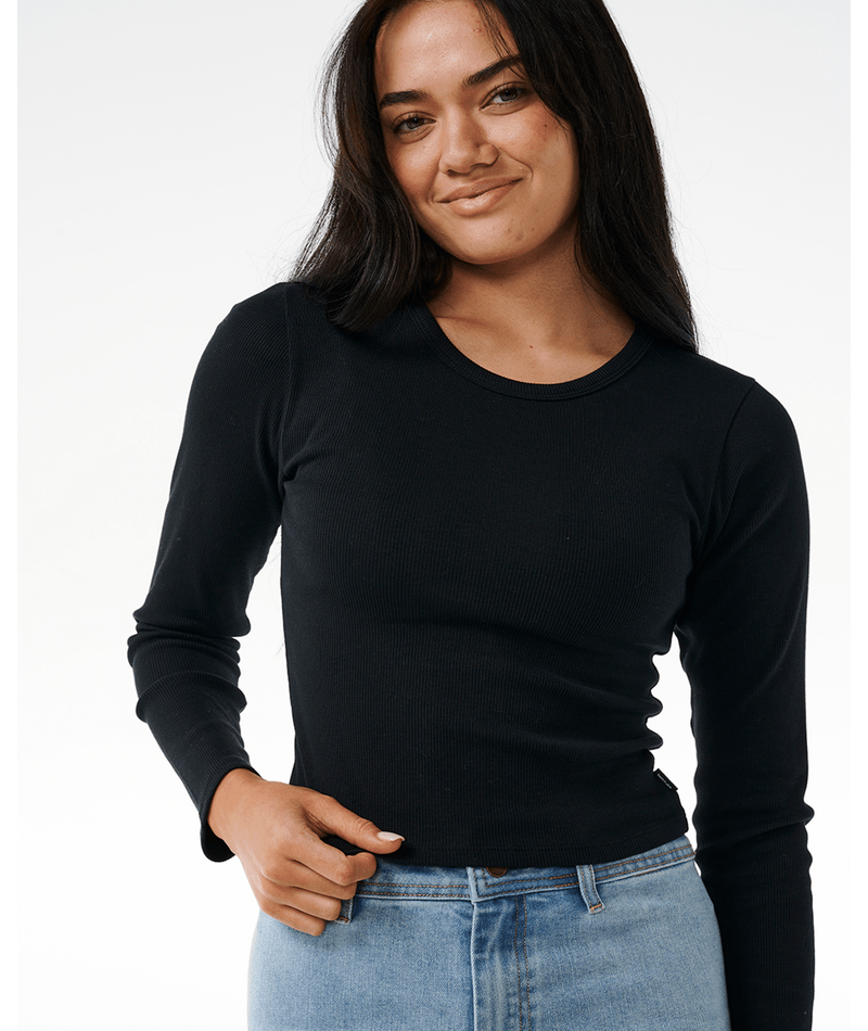 Rip Curl Classic Ribbed L/S Tee in BLACK