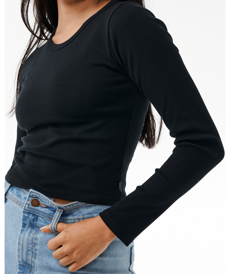 Rip Curl Classic Ribbed L/S Tee in BLACK