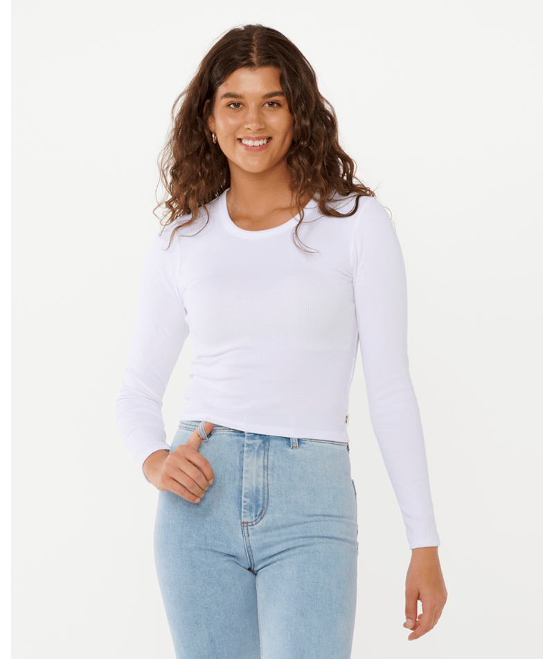 Rip Curl Classic Ribbed L/S Tee in OPTICAL WHITE