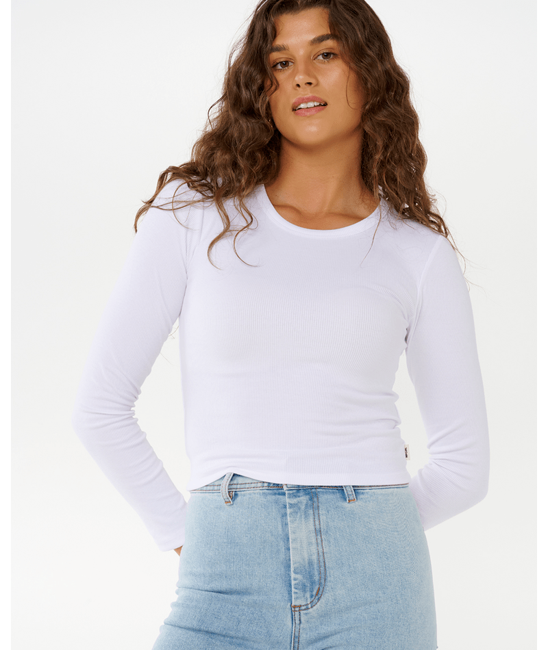 Rip Curl Classic Ribbed L/S Tee in OPTICAL WHITE