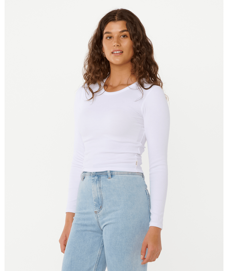 Rip Curl Classic Ribbed L/S Tee in OPTICAL WHITE
