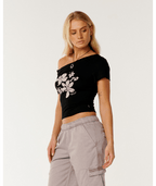 Rip Curl Echo Wave Off Shoulder Tee in Black