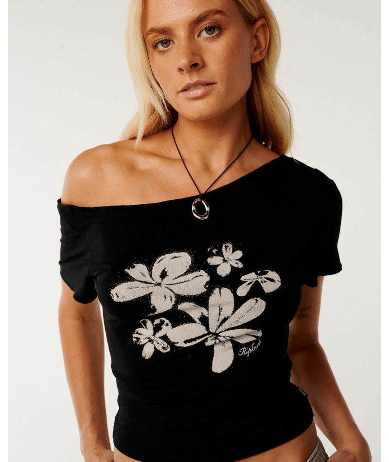 Rip Curl Echo Wave Off Shoulder Tee in Black