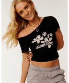 Rip Curl Echo Wave Off Shoulder Tee in Black