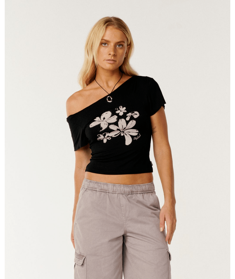 Rip Curl Echo Wave Off Shoulder Tee in Black