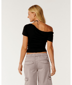 Rip Curl Echo Wave Off Shoulder Tee in Black