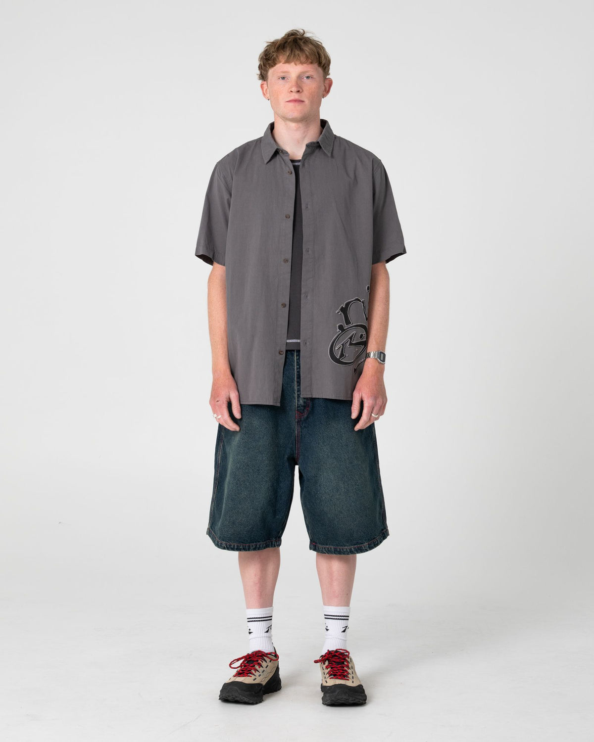 Rusty Spray N Pray Graphic Check Shirt in STEEL