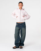 Rusty G6 CROPPED ZIP THROUGH HOODED FLEECE in ECRU MARLE / PINK