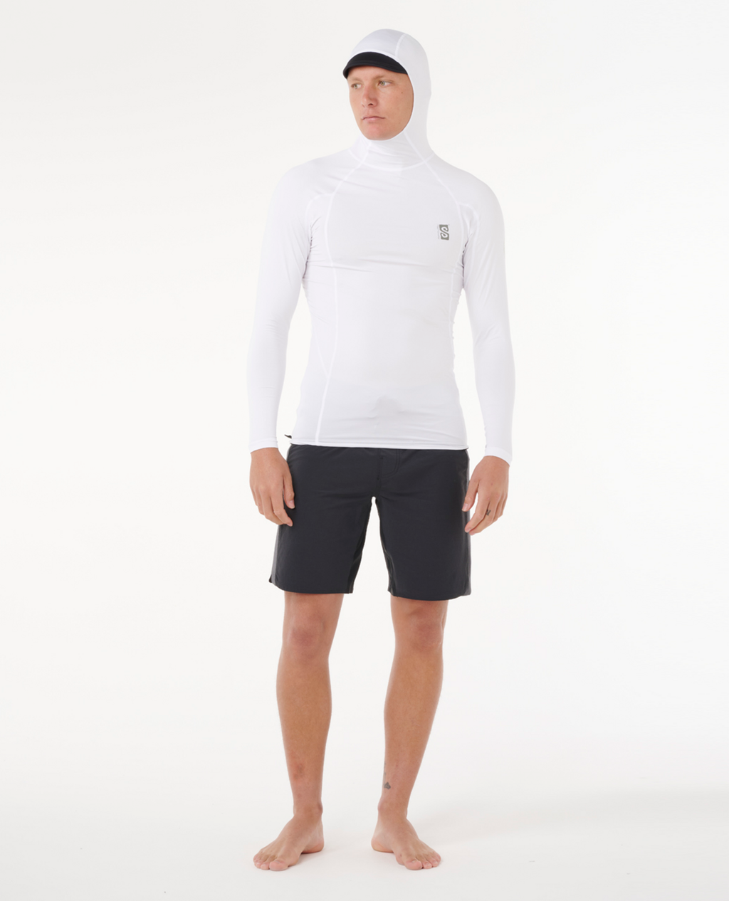 Rip Curl Search UPF50 Performance Hood Long Sleeve Rash Vest in White