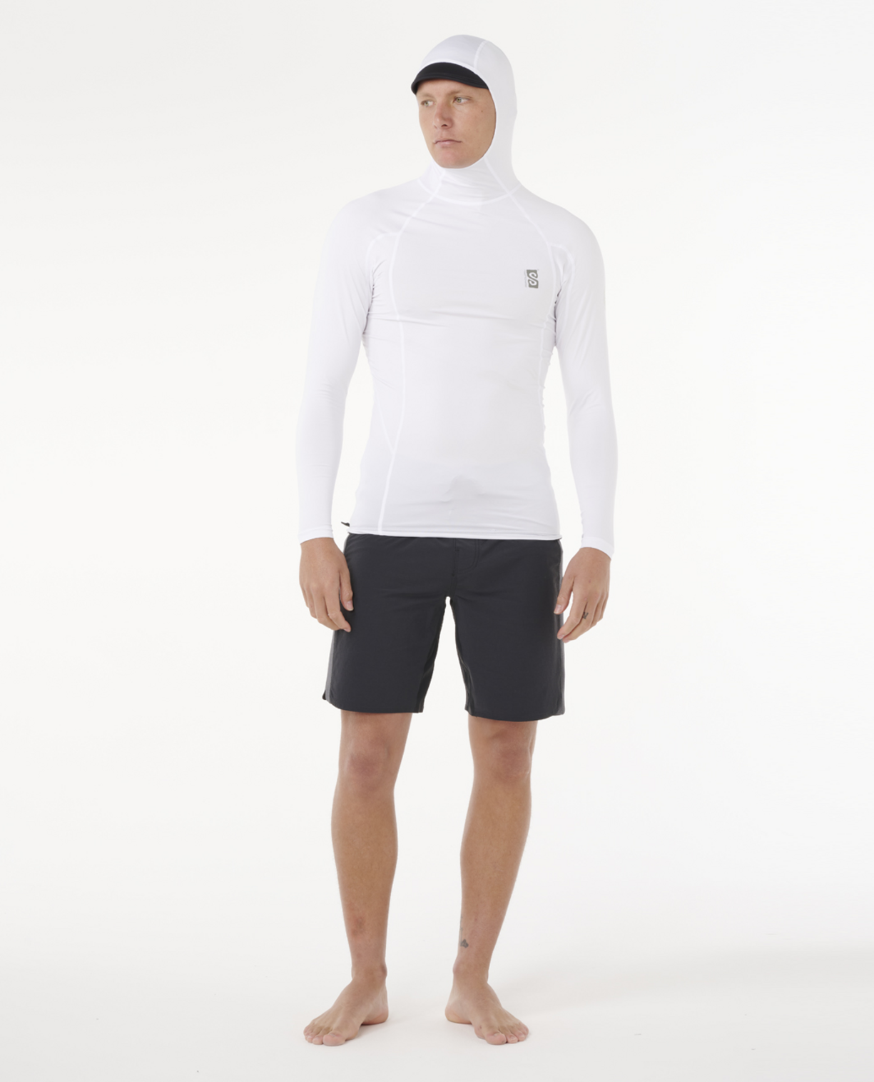 Rip Curl Search UPF50 Performance Hood Long Sleeve Rash Vest in White