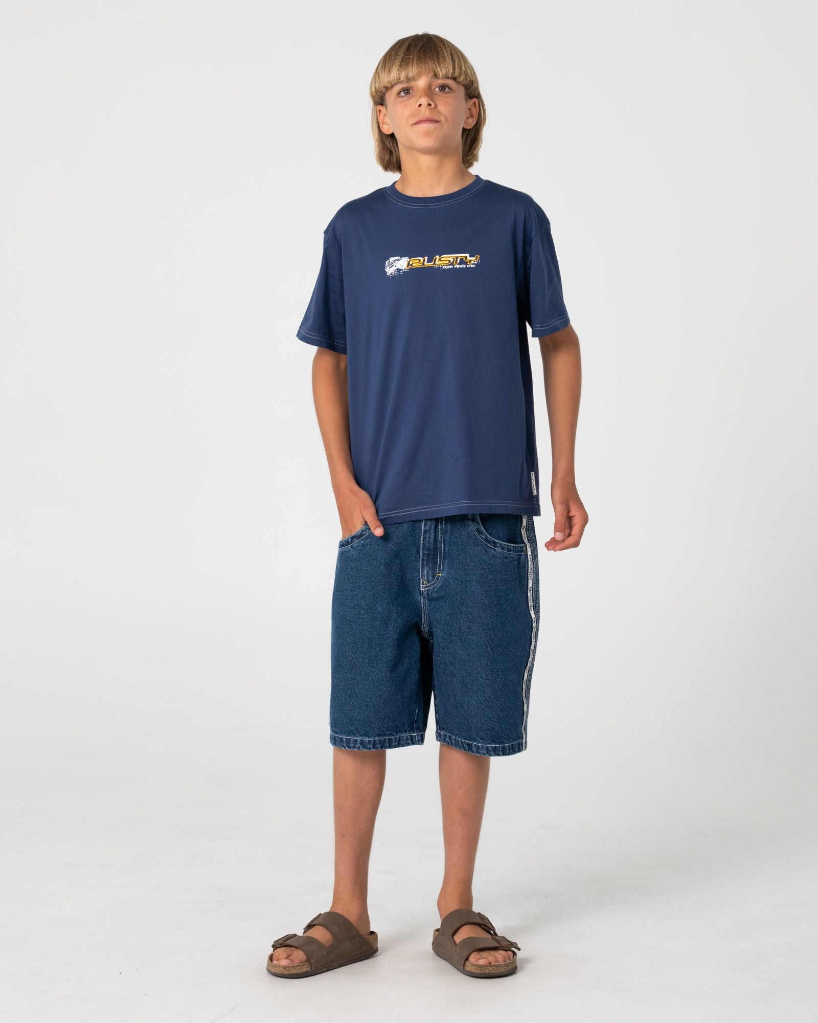 Rusty Flip Daddy Taped Jort Boys in DEEP SEA BLUE