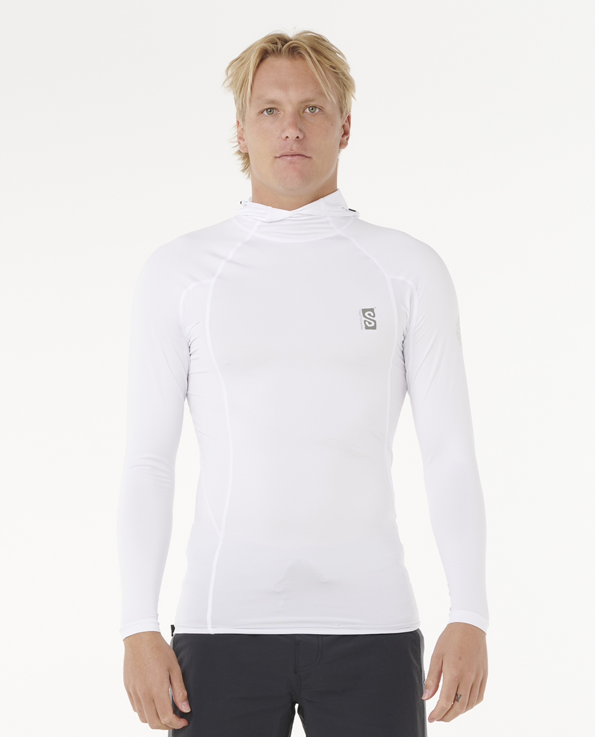 Rip Curl Search UPF50 Performance Hood Long Sleeve Rash Vest in White