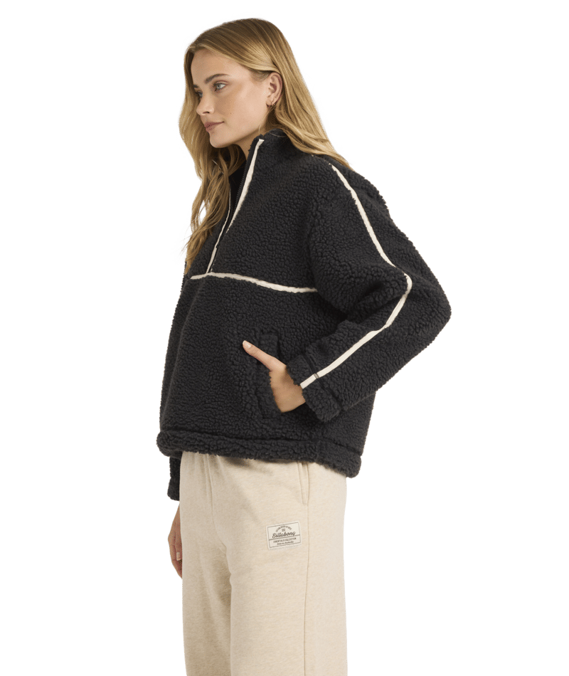 Billabong Getting Warm Shrpa Half Zip in BLACK SANDS