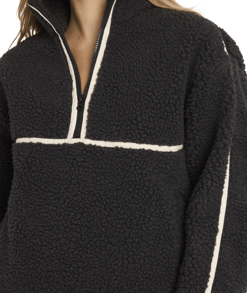 Billabong Getting Warm Shrpa Half Zip in BLACK SANDS