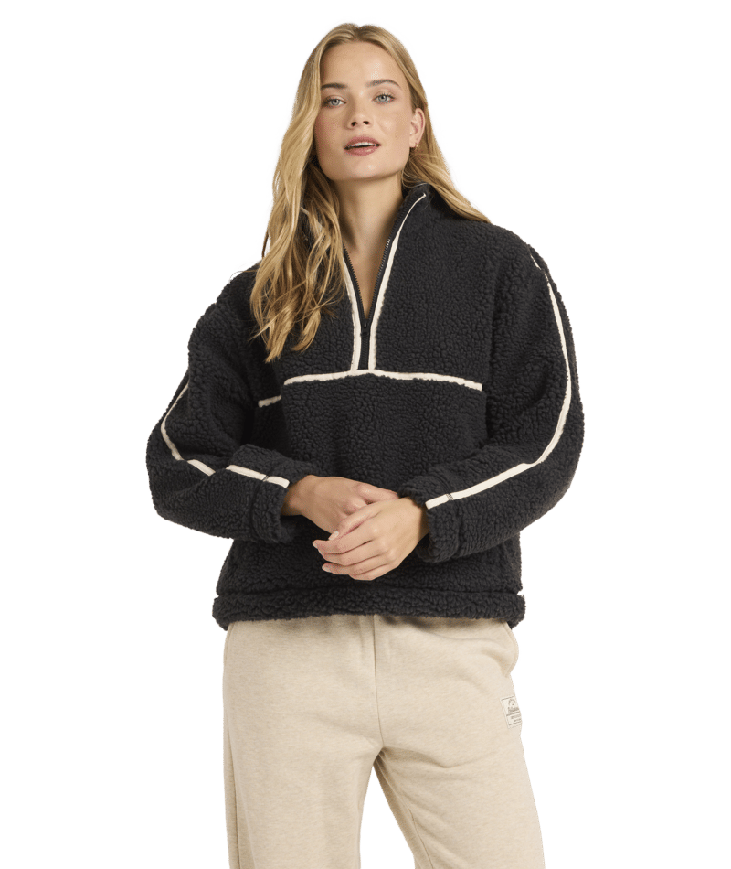 Billabong Getting Warm Shrpa Half Zip in BLACK SANDS