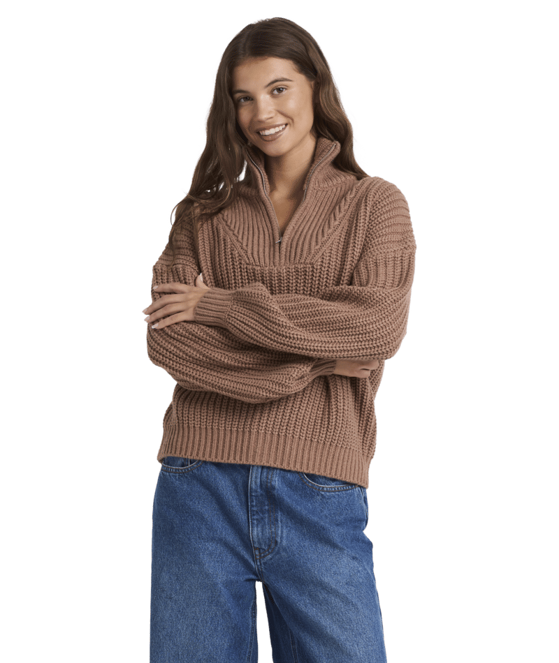 Roxy So Cozy Half Zip in MOCHA