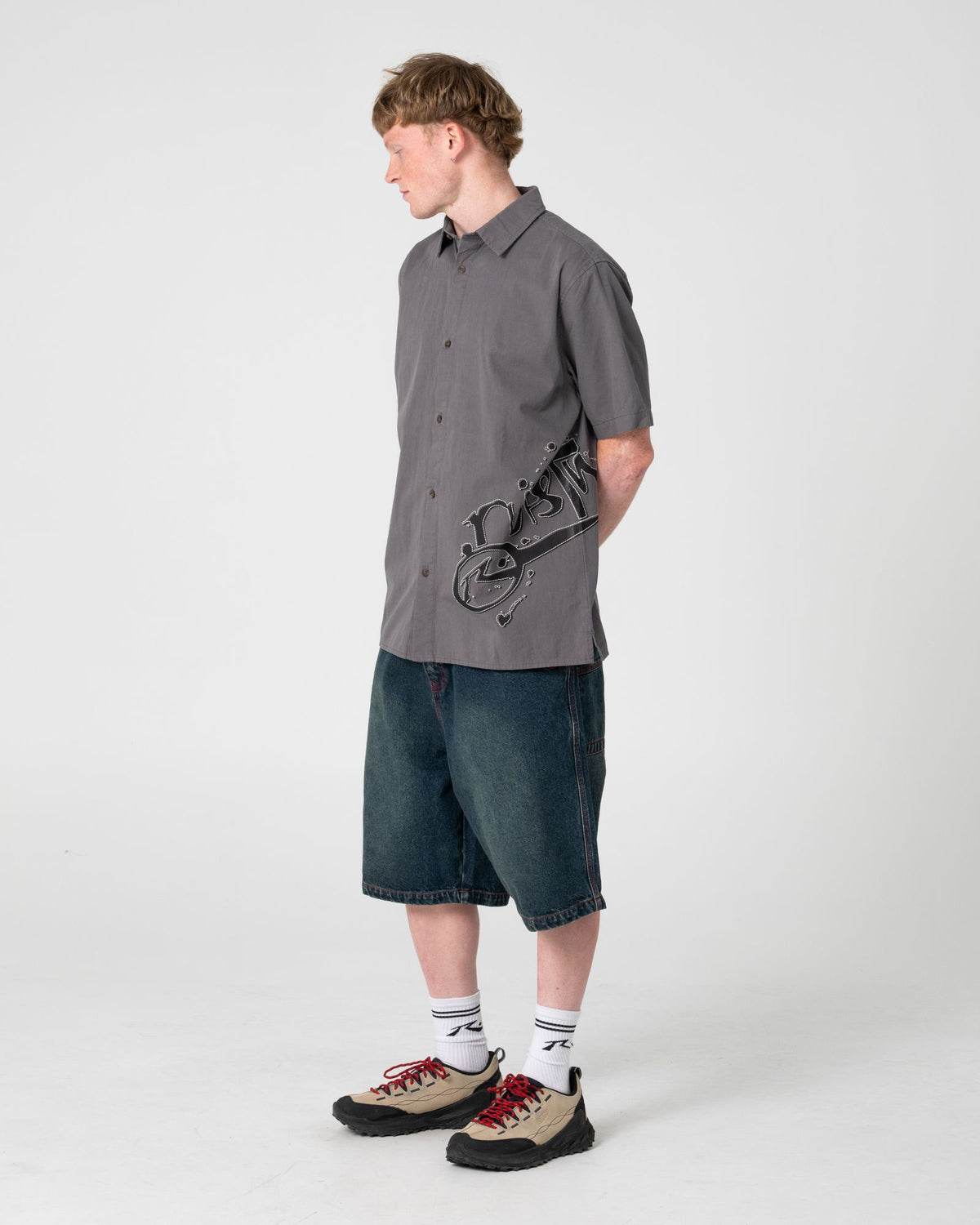 Rusty Spray N Pray Graphic Check Shirt in STEEL