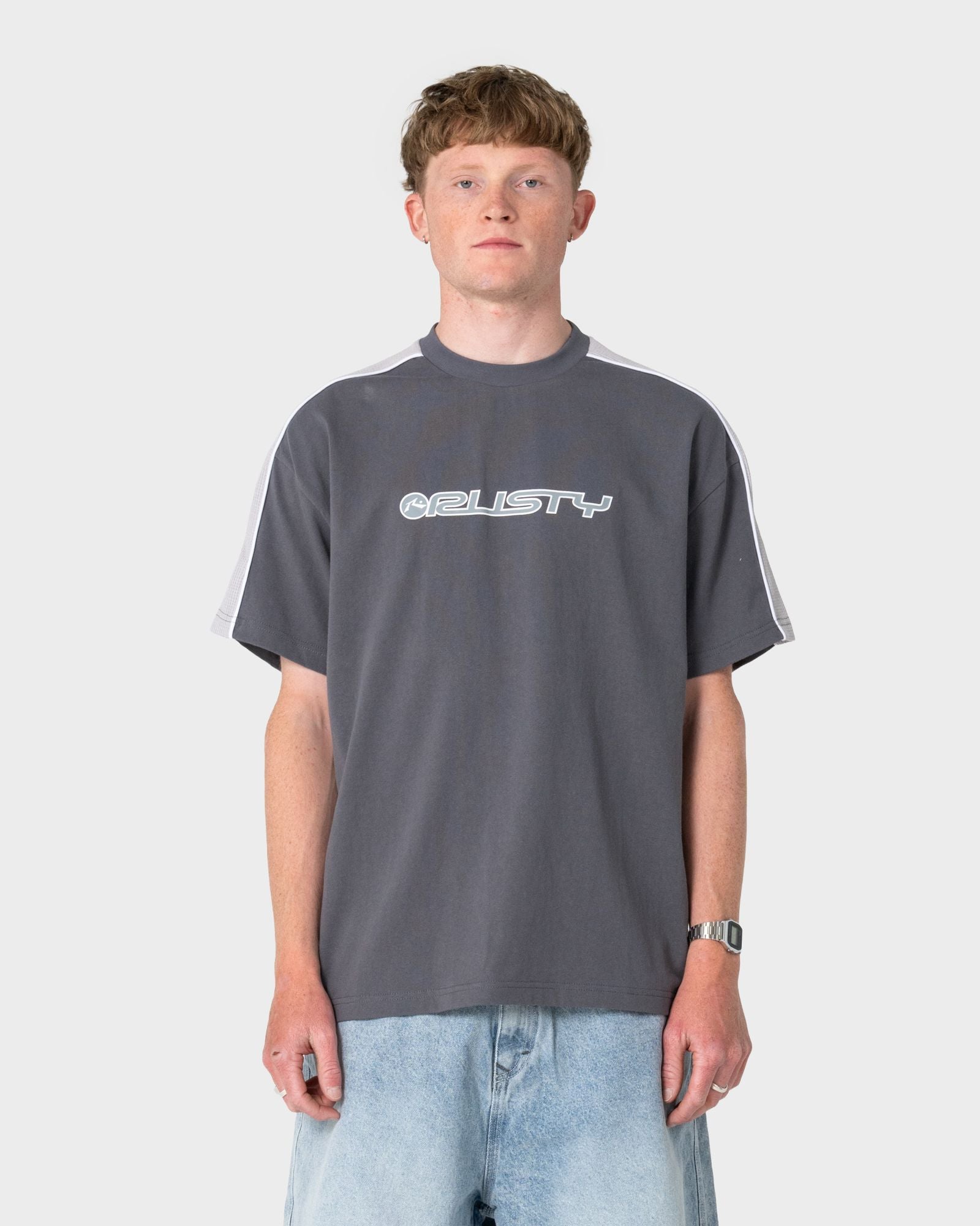 Rusty Alonso Graphic Panel Tee in STEEL