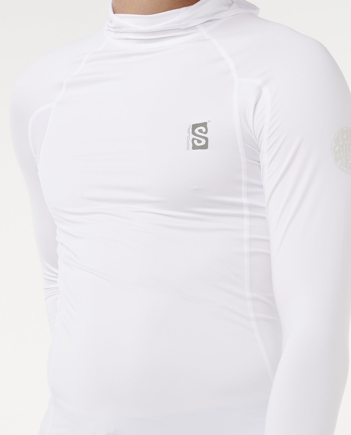 Rip Curl Search UPF50 Performance Hood Long Sleeve Rash Vest in White