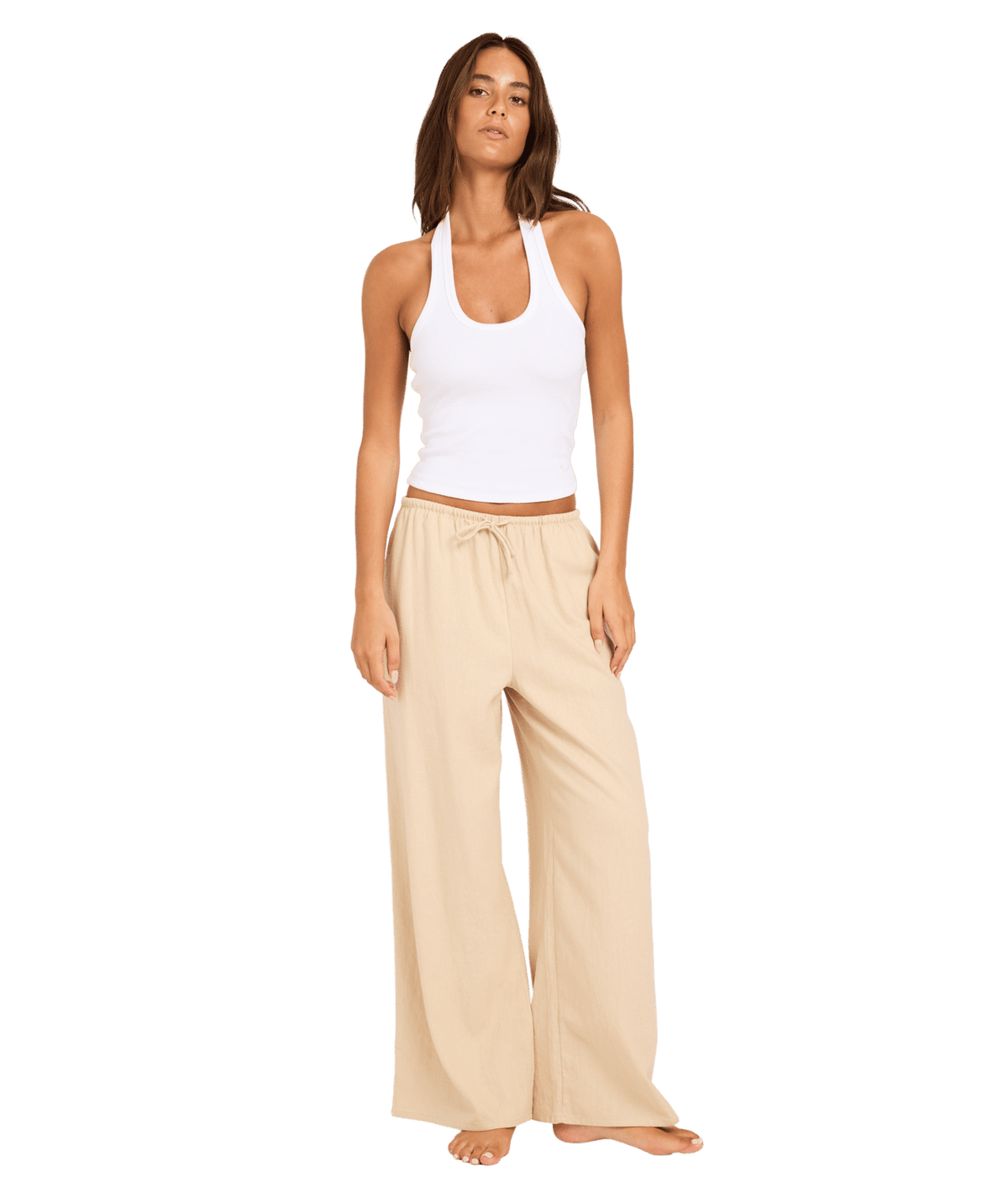 Roxy Womens Lolani Elastic Waist Pants in Parchment