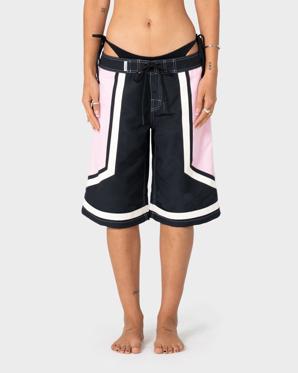 Rusty Farrah Long Baggy Boardshorts in BLACK / PINK