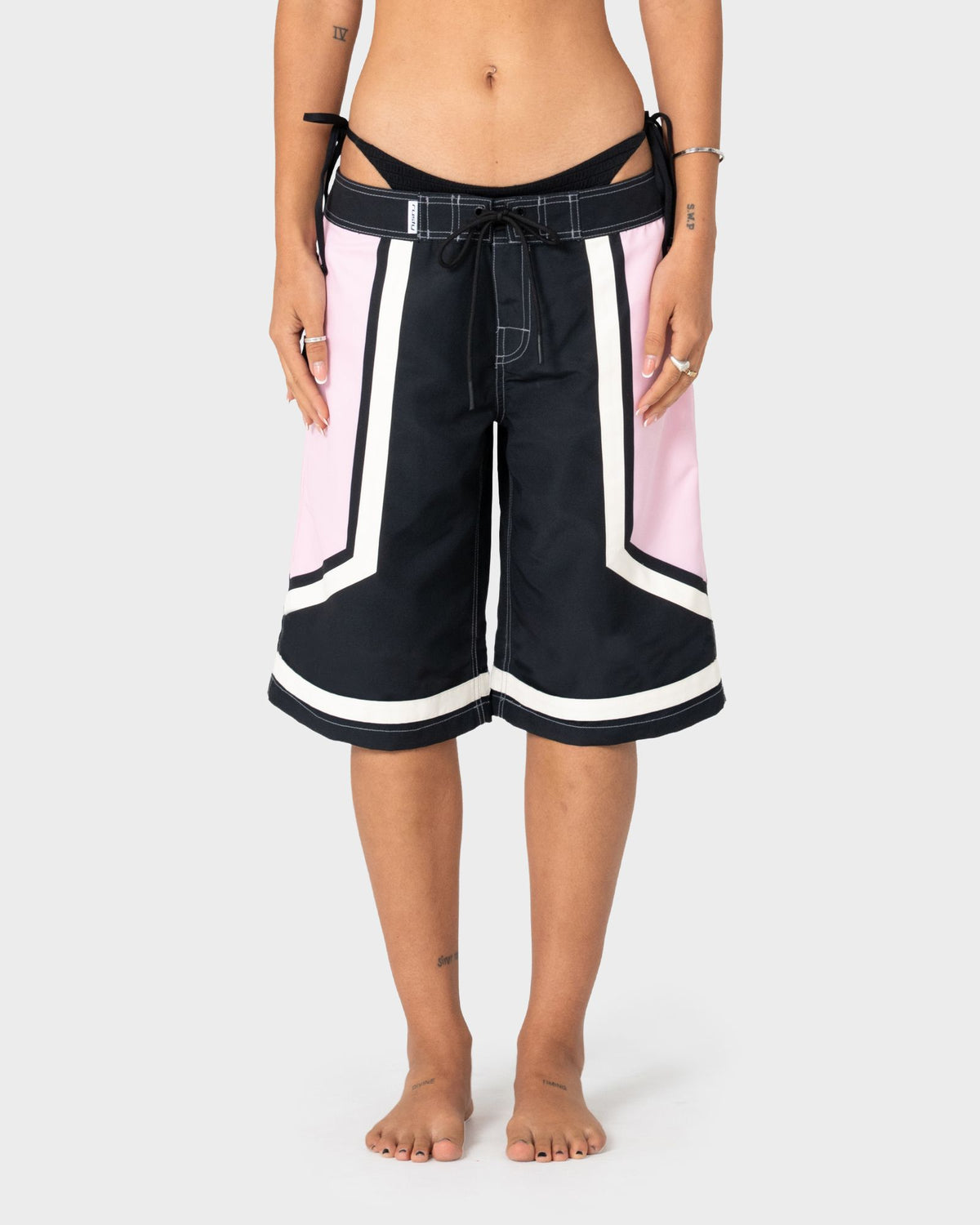 Rusty Farrah Long Baggy Boardshorts in BLACK / PINK