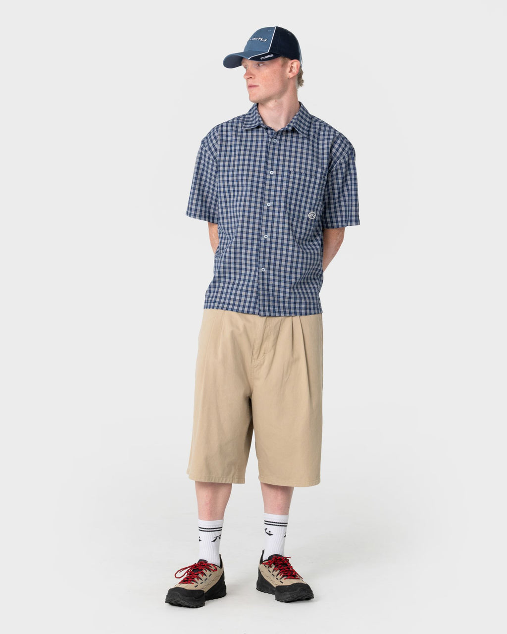 Rusty White Lines Dad Cap in CHINA BLUE