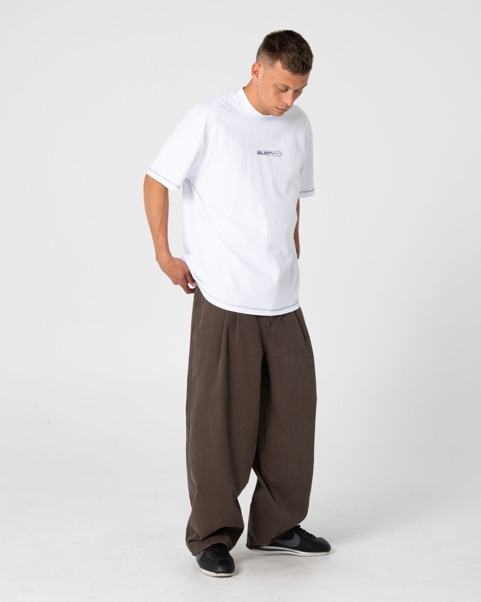 Rusty BUS DOWN SHORT SLEEVE TEE in WHITE