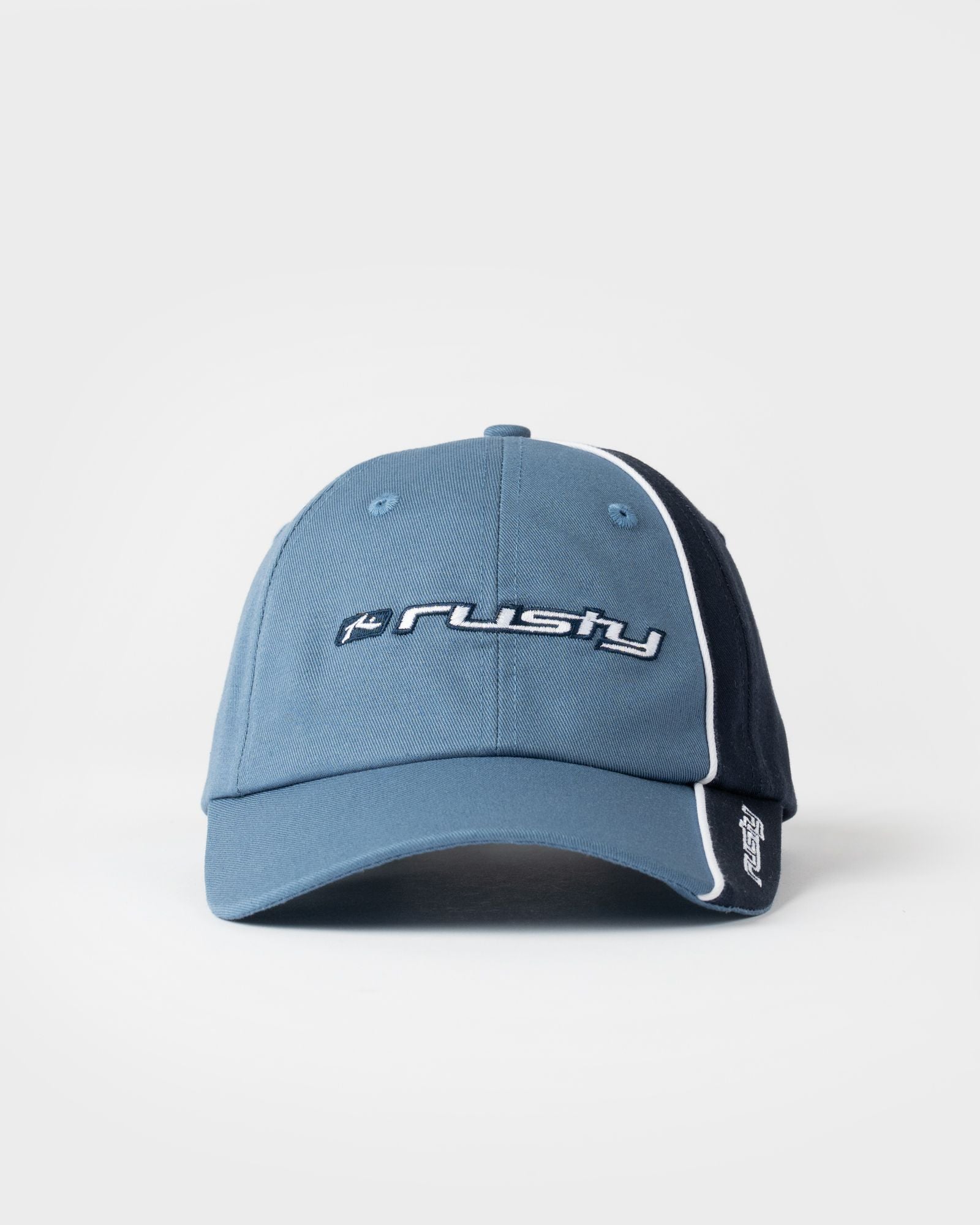 Rusty White Lines Dad Cap in CHINA BLUE