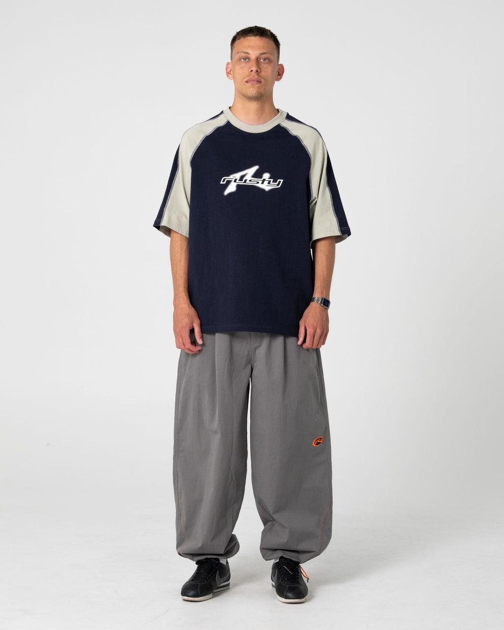 Rusty Fade-R Panel Graphic Tee in NAVY BLUE
