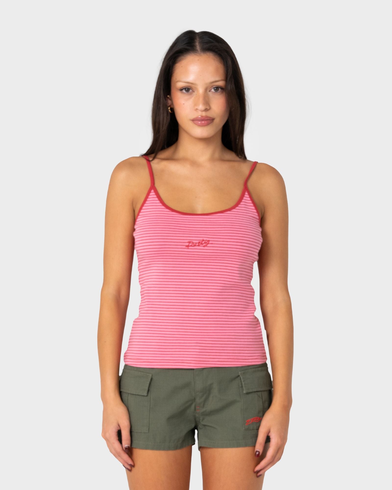 Rusty CANDY CAMI SINGLET in PINK / RED STRIPE