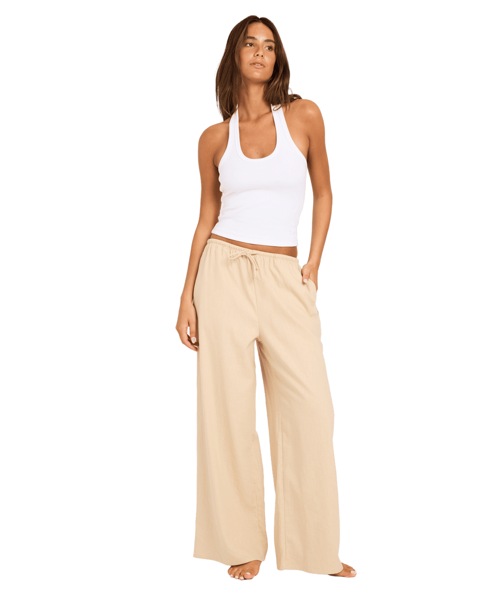 Roxy Womens Lolani Elastic Waist Pants in Parchment