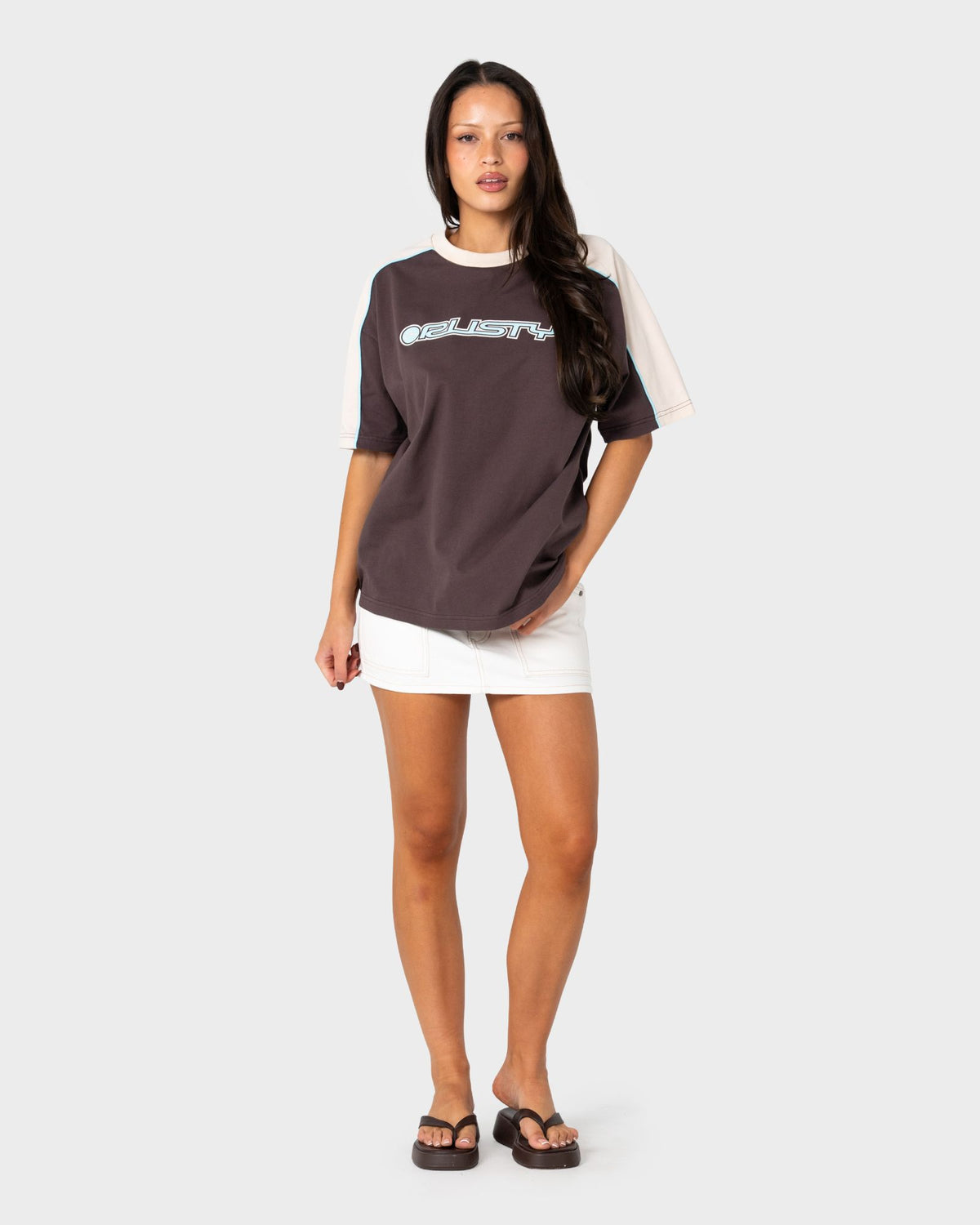 Rusty Timmy Target 220 Oversized Tee in JAVA / CREAM