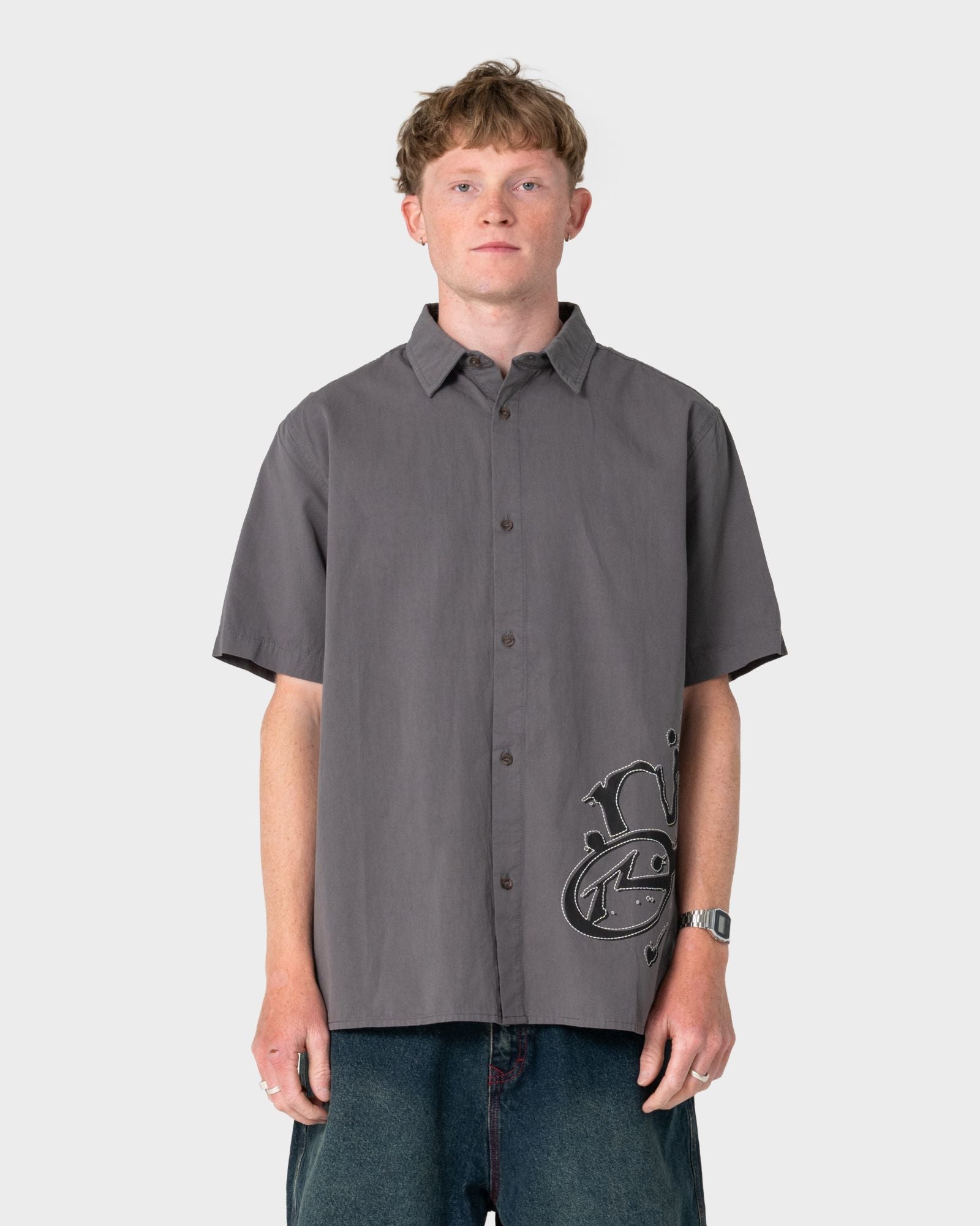 Rusty Spray N Pray Graphic Check Shirt in STEEL