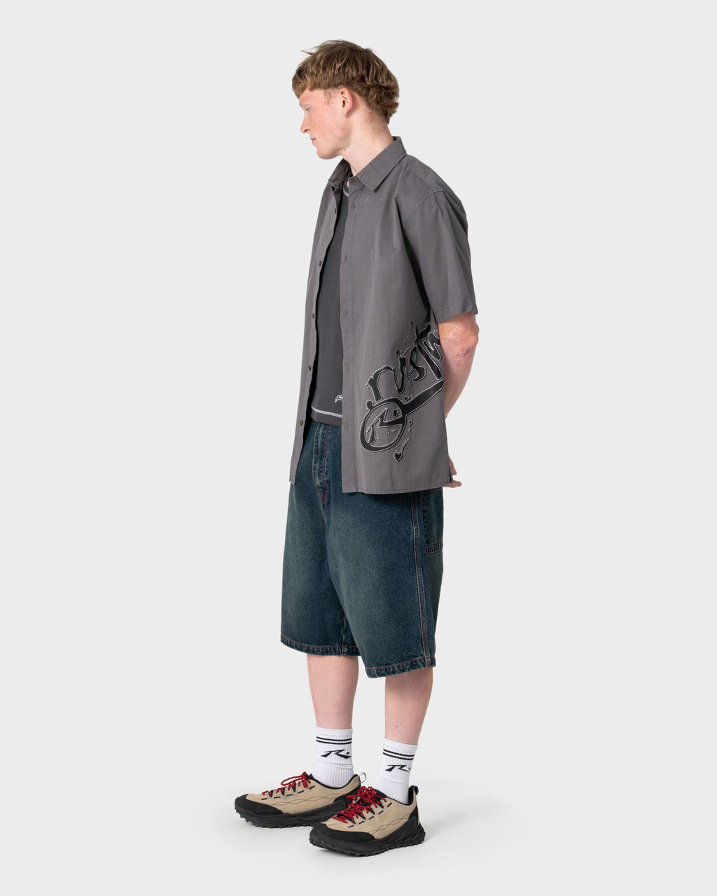 Rusty Spray N Pray Graphic Check Shirt in STEEL