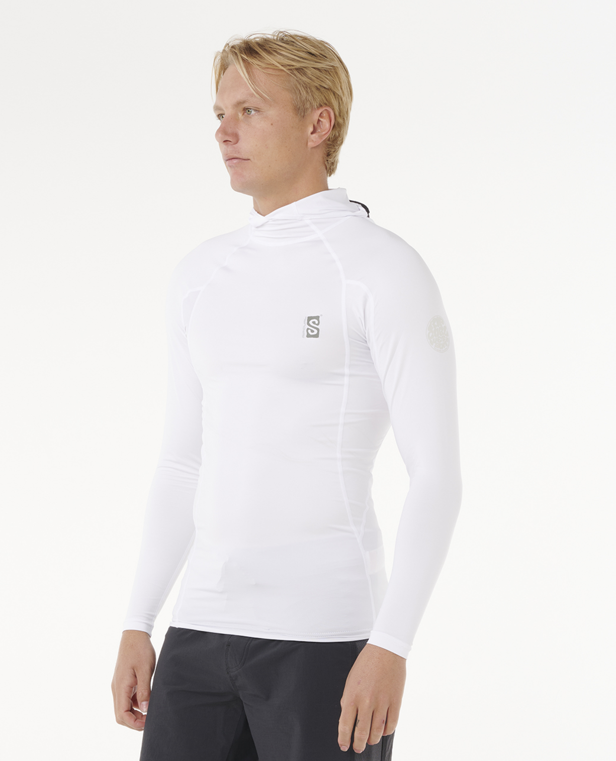 Rip Curl Search UPF50 Performance Hood Long Sleeve Rash Vest in White